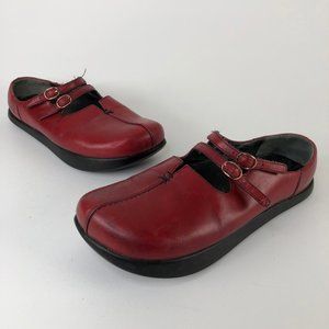 Earth Womens Khrama Mule Shoes Red Leather Double Buckle Slip Ons M 5.5 W 7.5